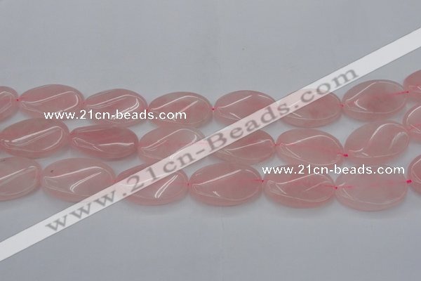 CRQ647 15.5 inches 25*35mm twisted oval rose quartz beads