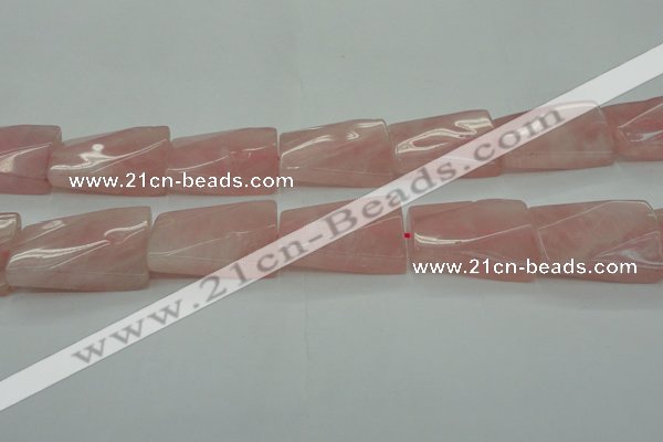 CRQ651 15.5 inches 20*30mm twisted rectangle rose quartz beads