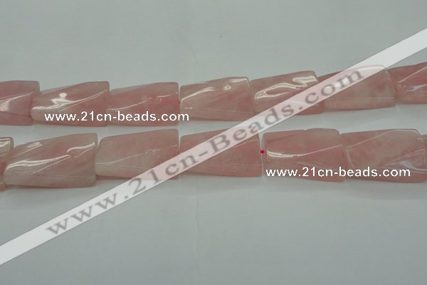 CRQ652 15.5 inches 25*35mm twisted rectangle rose quartz beads