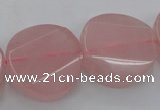 CRQ663 15.5 inches 25mm twisted coin rose quartz beads