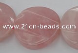 CRQ664 15.5 inches 30mm twisted coin rose quartz beads