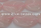 CRQ668 15.5 inches 22*30mm carved leaf rose quartz beads