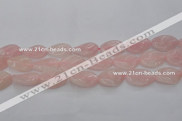 CRQ668 15.5 inches 22*30mm carved leaf rose quartz beads