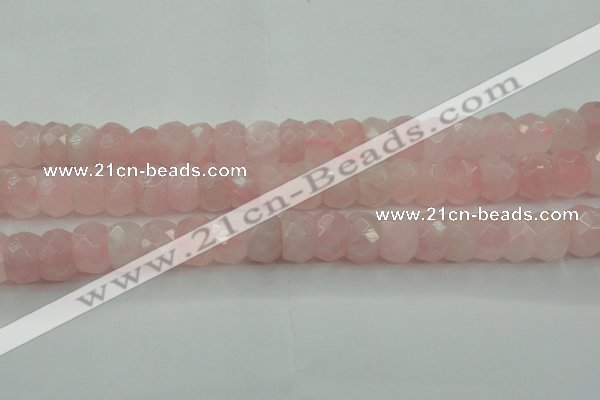 CRQ686 15.5 inches 8*14mm faceted rondelle rose quartz beads