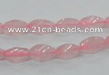 CRQ69 15.5 inches 6*12mm twisted rice natural rose quartz beads