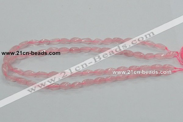 CRQ69 15.5 inches 6*12mm twisted rice natural rose quartz beads