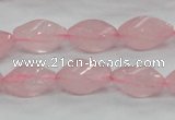 CRQ70 15.5 inches 8*16mm twisted rice natural rose quartz beads