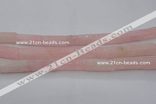 CRQ706 15.5 inches 14*31mm carved column rose quartz beads