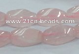 CRQ71 15.5 inches 10*22mm twisted rice natural rose quartz beads