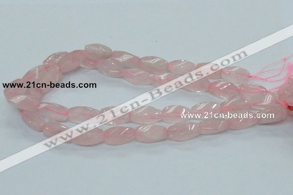 CRQ71 15.5 inches 10*22mm twisted rice natural rose quartz beads