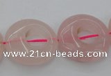 CRQ710 15.5 inches 25mm flat round rose quartz beads