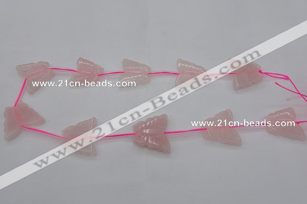 CRQ716 15.5 inches 25*30mm carved butterfly rose quartz beads