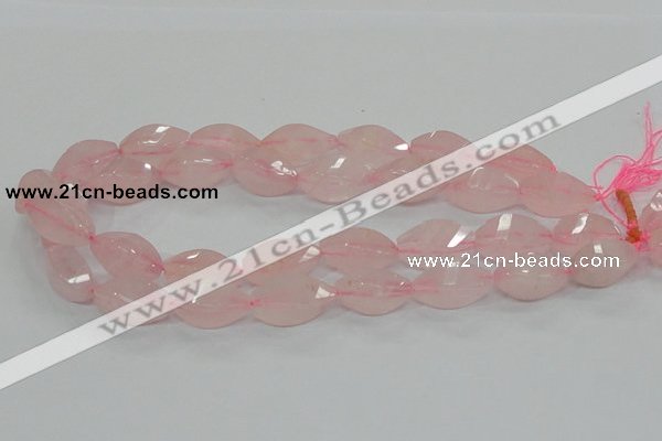 CRQ72 15.5 inches 12*24mm twisted rice natural rose quartz beads