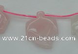 CRQ740 Top drilled 22*30mm carved leaf rose quartz beads