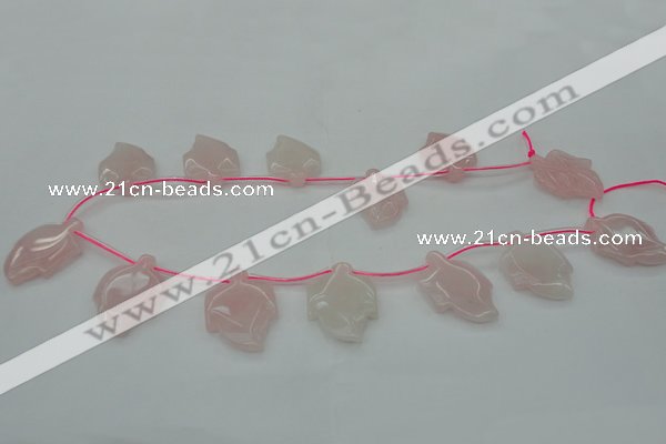 CRQ740 Top drilled 22*30mm carved leaf rose quartz beads