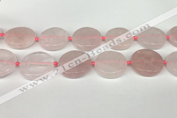 CRQ761 15.5 inches 30mm flat round rose quartz beads