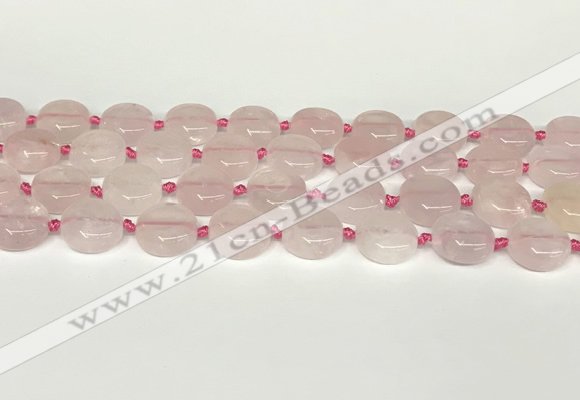 CRQ764 15.5 inches 14mm flat round rose quartz beads
