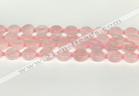 CRQ765 15.5 inches 14mm flat round rose quartz beads