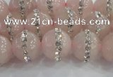 CRQ822 15.5 inches 10mm round rose quartz with rhinestone beads