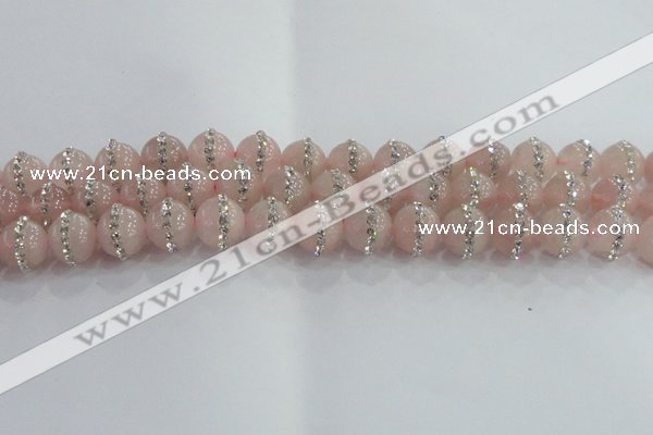 CRQ822 15.5 inches 10mm round rose quartz with rhinestone beads