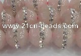 CRQ823 15.5 inches 12mm round rose quartz with rhinestone beads