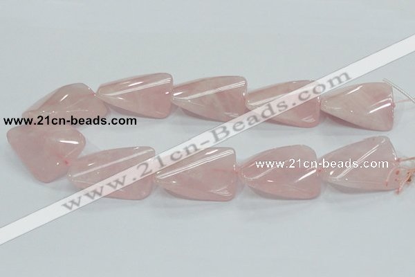 CRQ84 15.5 inches 30*40mm twisted rectangle natural rose quartz beads