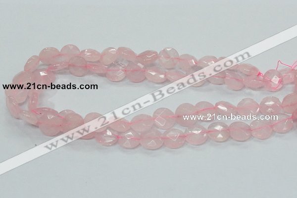 CRQ96 15.5 inches 12mm faceted flat round natural rose quartz beads