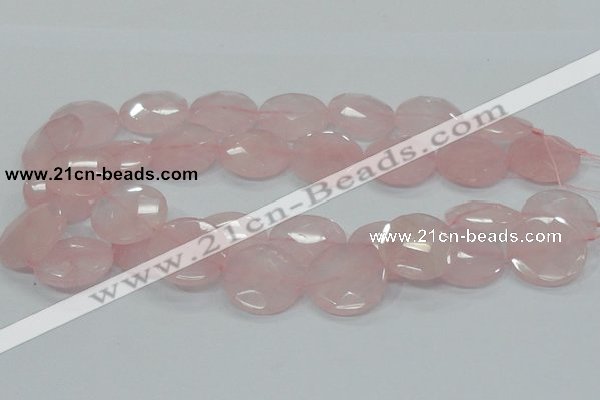 CRQ97 15.5 inches 25mm faceted flat round natural rose quartz beads