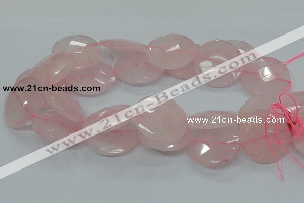 CRQ98 15.5 inches 35mm faceted flat round natural rose quartz beads