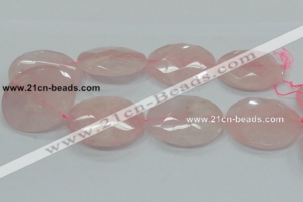 CRQ99 15.5 inches 50mm faceted flat round natural rose quartz beads