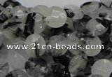 CRU02 15.5 inches 10mm faceted flat round black rutilated quartz beads