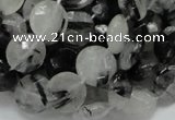 CRU03 15.5 inches 12mm faceted flat round black rutilated quartz beads