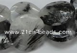 CRU05 15.5 inches 25mm faceted flat round black rutilated quartz beads