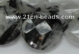 CRU06 15.5 inches 30mm faceted flat round black rutilated quartz beads