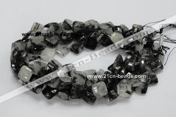 CRU08 15.5 inches 15*15mm faceted diamond black rutilated quartz beads