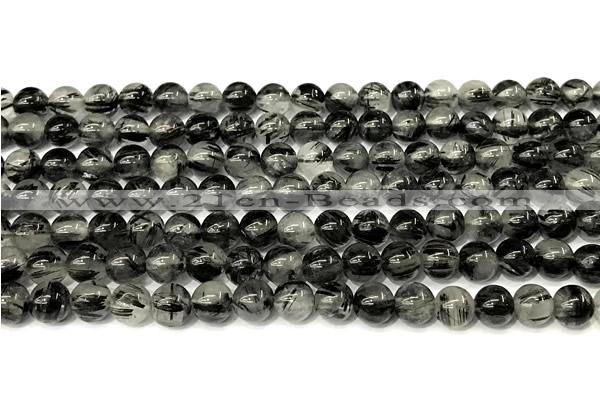 CRU1065 15 inches 6mm round black rutilated quartz beads