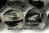 CRU1068 15 inches 12mm round black rutilated quartz beads