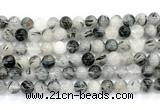 CRU1082 15.5 inches 8mm round black rutilated quartz gemstone beads