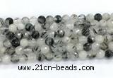 CRU1092 15.5 inches 8mm faceted round black rutilated quartz gemstone beads