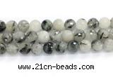 CRU1095 15.5 inches 14mm faceted round black rutilated quartz gemstone beads