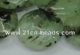 CRU117 15.5 inches 30mm faceted coin green rutilated quartz beads