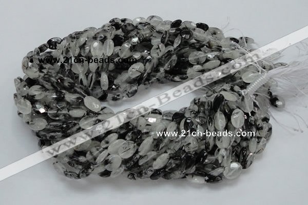 CRU12 15.5 inches 9*12mm faceted oval black rutilated quartz beads