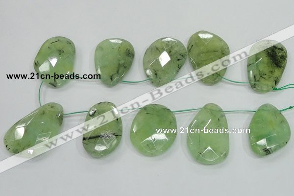 CRU137 15.5 inches 35*45mm faceted freeform green rutilated quartz beads