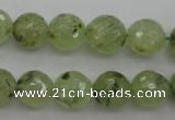 CRU154 15.5 inches 12mm faceted round green rutilated quartz beads