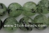 CRU158 15.5 inches 16mm faceted round green rutilated quartz beads