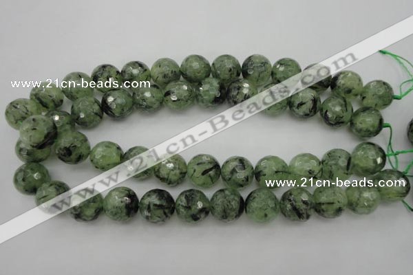 CRU158 15.5 inches 16mm faceted round green rutilated quartz beads
