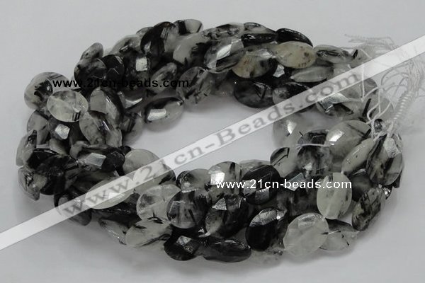 CRU16 15.5 inches 15*20mm faceted oval black rutilated quartz beads