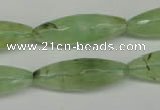 CRU167 15.5 inches 10*30mm faceted rice green rutilated quartz beads