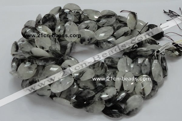 CRU17 15.5 inches 18*25mm faceted oval black rutilated quartz beads