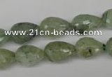 CRU173 15.5 inches 10*14mm faceted teardrop green rutilated quartz beads